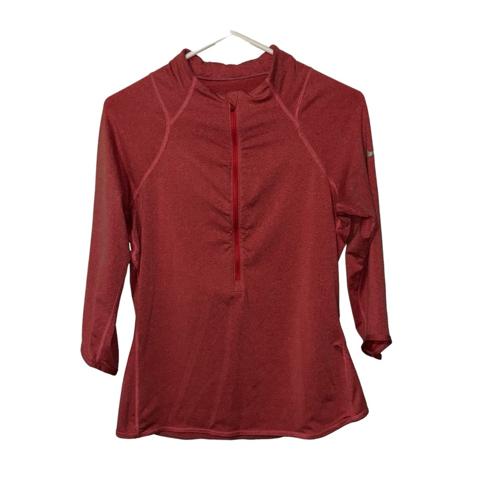 NIKE RUNNING Dri-Fit size M pink quarter-zip pullover shirt-silver logo.Size M